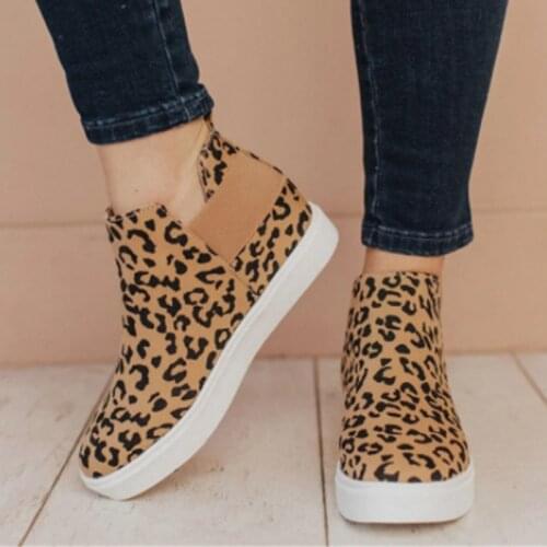 Leopard Print Increased Slip-on Womens Single Shoes Ankle Sneakers Fall 2021 New Casual Street Shooting Female Vulcanized Shoes
