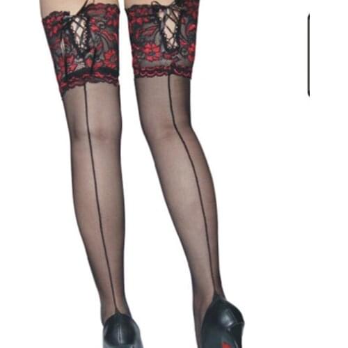 Women Knee-High Sexy Lace Stockings 2021 Female Sexy Lingerie Stockings Thigh Long Stay Up Stockings Black Red Flower Sex Women