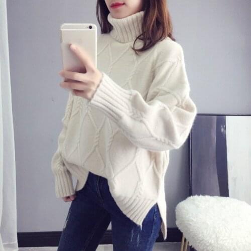 2021 Spring Women Knitted Sweater Turtleneck Loose Thicken Pullover Winter Female Sweaters Stretch Jumper Knitwear Pull Femme