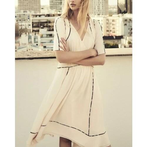 Top Version Viscose Ladies 2019 Contrast Patchwork V Neck Midi Dress