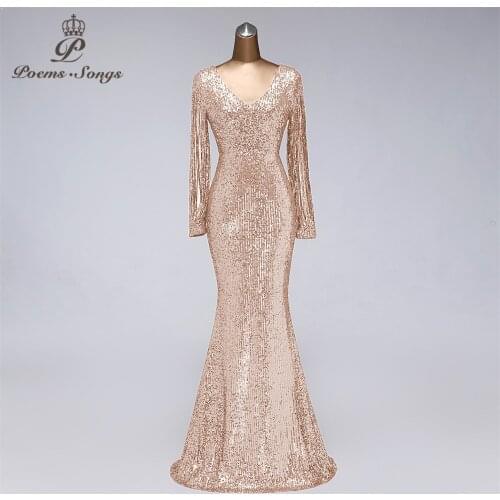 New hollow-carved long sleeve style Sequins evening dresses vestido de festa prom gowns vestidos party dress robe de soiree