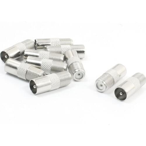 10 Pcs F Female Jack to TV PAL Male Plug Coaxial Adapter RF Connector