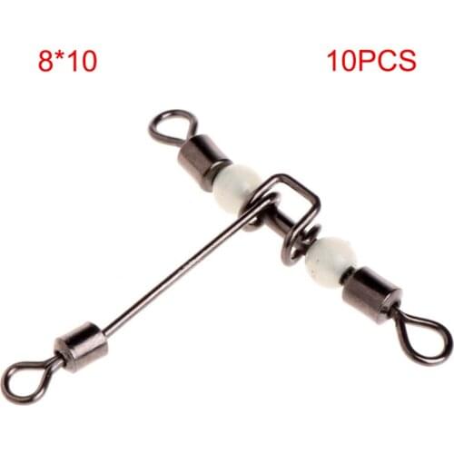 10Pcs Rolling Fishing Connector 3 Way Luminous T-Shape Cross-line Swivel Hooks Connector MC889