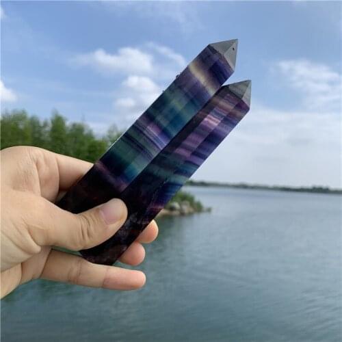 1000g Beautiful 120-150mm Natural colorful fluorite wand reiki healing crystals point energy tower for meditation
