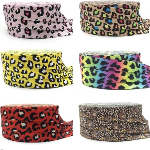 16mm Leopard Print Fold over Elastic Band Sewing Tape Handmade Crafts Accessories DIY Baby Headband Hair Ties