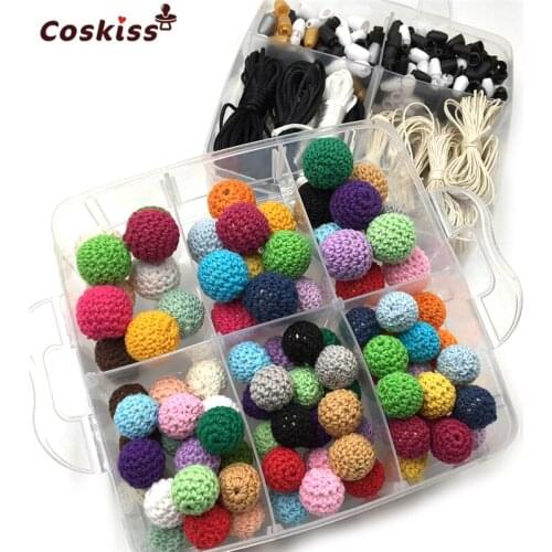 2 Box Blending Mixed Colour Breakaway Safety Clasp Crochet Wooden Beads For Baby Necklace Accessories DIY Baby Teether Toys Set