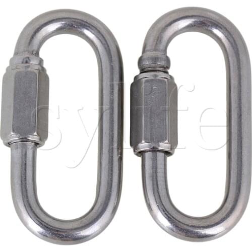 2 x M8 Silver Stainless Steel 304 Snap Quick Hook Carabiner with Threaded Nut