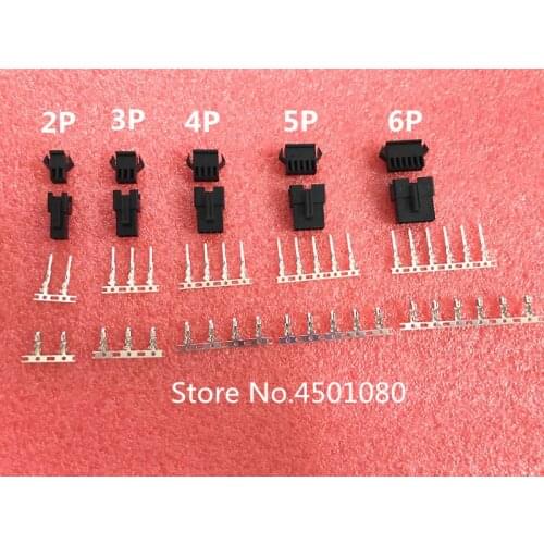 20sets/lot SM 2.54 2P 3P 4P 5P 6P Pitch 2.54 mm male + female socket connector with metal terminal