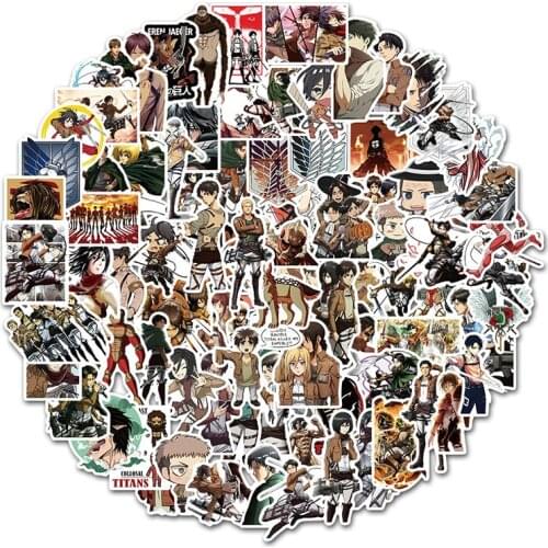 42/100PCS Anime Attack on Titan Mikasa Eren Jaeger Hanji Levi Jean Sasha Blaus Waterproof PVC Stickers Suitcase Gift Kids Toys