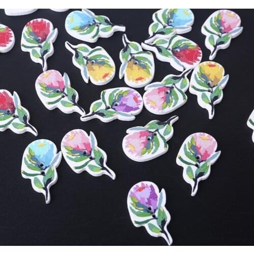 50Pcs Baby Bottle Wooden Buttons Alpaca Painted 2 Holes for Crafting DIY Children Clothing Sewing Accessories Decoration