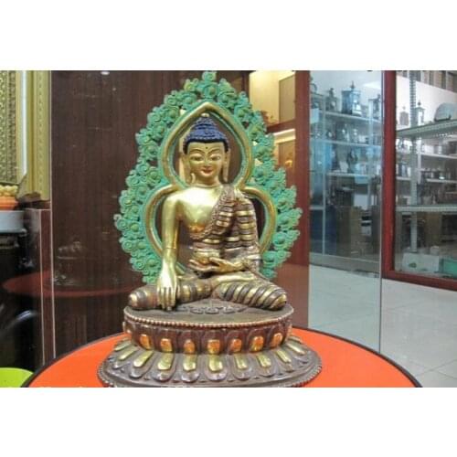 Fast shipping USPS to USA S2694 Tibet Fane Pure Bronze 24K Gold Gilt painted Sakyamuni Tathagata Buddha Statue