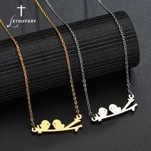 Letdiffery Gold Two Birds Family Love Necklace 316L Stainless Steel Simple Bird Chain Necklaces Fashion Women Jewelry
