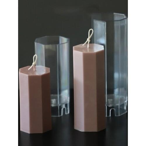 Long hexagon Acrylic Candle Mold Supplies DIY Cylinder Rib Clay Tool Church Party Aromatherapy Plastic Mould