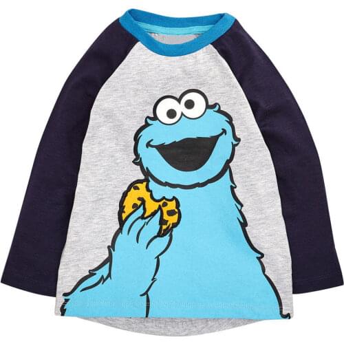 Jumping Meters Boys Tees Sesame Street Blue Printed Long Sleeve tShirts 2018 Brand Kids T-shirts Clothing Children Shirts Cotton