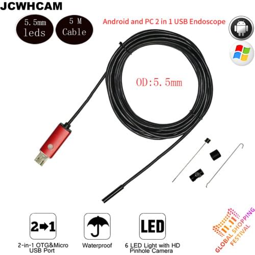 JCWHCAM Endoscope 5.5mm 5M USB Android Endoscopio Camera Inspection Tube Snake Camera Mini Camera OTG Borescope Endoscope Cam