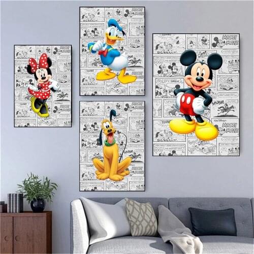 Disney Cartoon Canvas Paintings Mickey Mouse Donald Duck Posters and Comic Prints Wall Art Pictures for Living Home Decoration