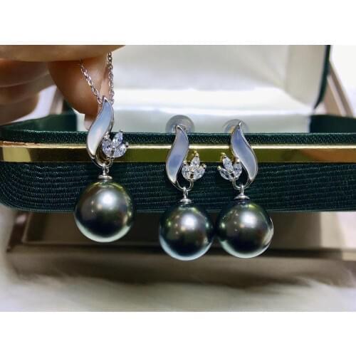 2 Color Flower 925 Silver Necklace and Earrings Set Mountings Findings Jewelry Set Parts Fittings Accessories for Pearls Beads