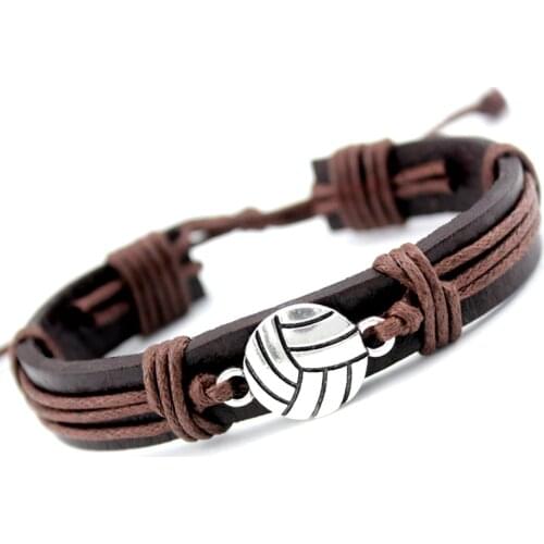 Volleyball Football Soccer Softball Lacrosse Hockey Basketball Calisthenics Charm Leather Bracelets Women Men Unisex Jewelry