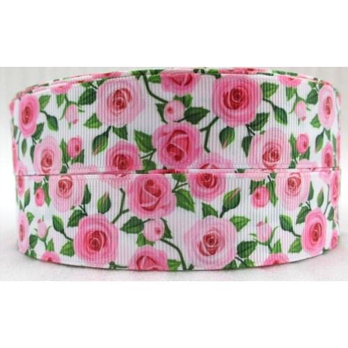 1"(25mm) rose flower ribbon high quality printed polyester ribbon 50 yards, DIY handmade materials, wedding gift wrap,50Yc716
