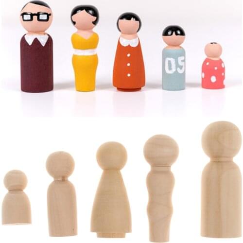 MagiDeal Family of 5pcs Wooden Dolls Accessory Set Wooden People Figures DIY Craft handmade peg dolls childs toy