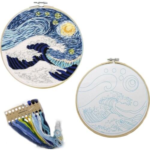 Pattern Printed DIY Embroidery Kit Landscape Sea Cloth Stitch Needlework Handmade Handcraft Sewing Art Painting Gift Home Decor