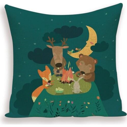 Happy Christmas Throw Pillow Cases Merry Cartoon Deer Cushions Cover Linen Home Decorative Sofa Car Cushion Cojines Para Sofa