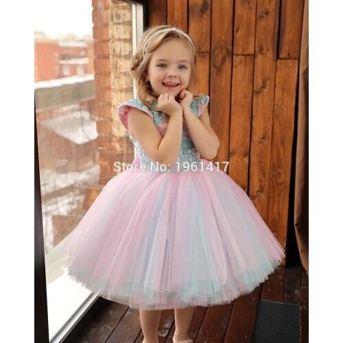 New Fashion Baby Girl Dress Princess Lace Tulle Tutu Dress slevess Floral Ball Gown Formal Party Dress