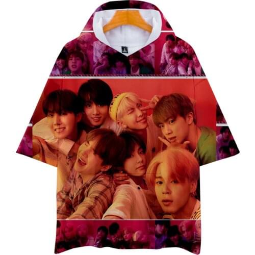 New Korean Fashion Kpop 3D Hooded Shirts Men/women Short Sleeve Loose Streetwear Hoodie Sweatshirts Pullover Tops K-pop Clothes