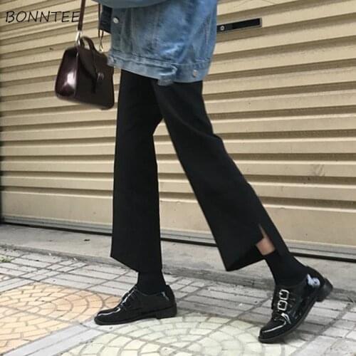 Solid Pants Women Straight Irregular Hem Ankle-length Korean Style Spring Autumn All-match Chic Slim Trendy Female Bottom OL Ins