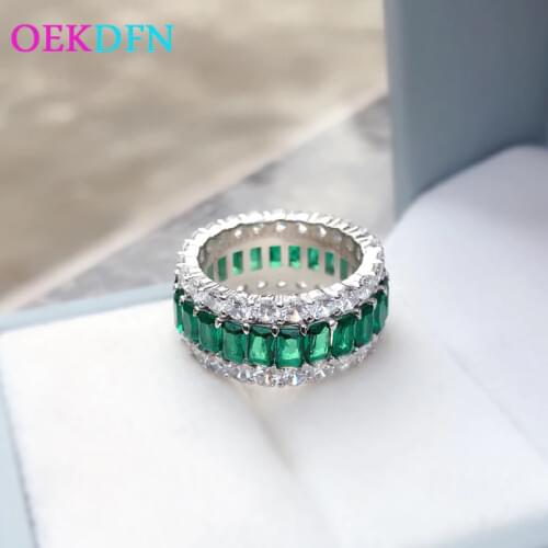 OEKDFN 100% 925 Sterling Silver Ring Emerald Created Moissanite Diamonds Gemstone Wedding White Gold Vintage Rings Fine Jewelry