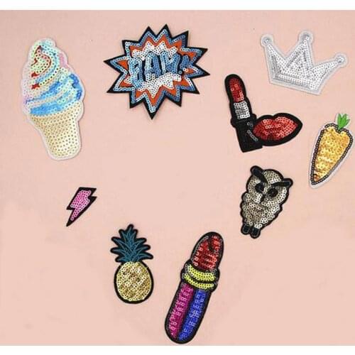 Lucky Pineapple Sequins Patches Cap Shoe Iron On Embroidered Appliques DIY Apparel Accessories Patch Clothing Fabric Badge BU51
