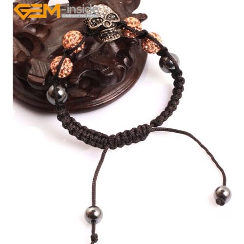 Gem-inside Hand Made Weave Pave Disco Beads Skull Bracelet Jewelry For Women Adjustable Length DIY Jewellery