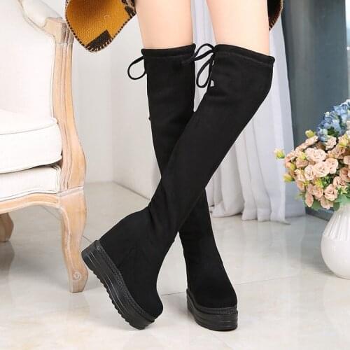 Pop womens boots 15cm thick bottom increased knee boots autumn and winter slopes with nightclub boots fhn78