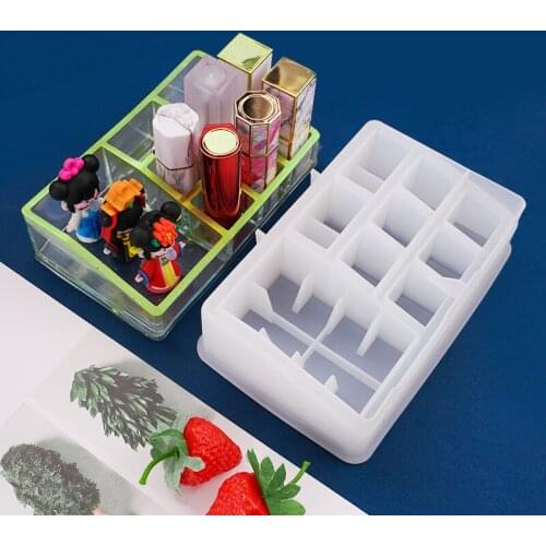 DIY Crystal Epoxy Handmade Single Multifunctional Mirror Lipstick Storage Box Silicone Resin Crystal Jewelry Home Decoration
