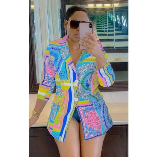 RMSFE 2021 Autumn And Winter Women Suit Style Button Fashion Temperament Random Printed Jacket Outwear