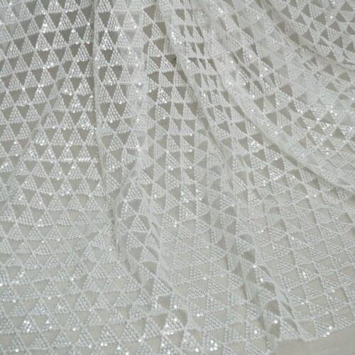Silver Sequins Lace Fabric Triangle Sequins Motif Embroidered Mesh Tulle Lace Fabric African Lace Sequin Fabric for Dress Sewing