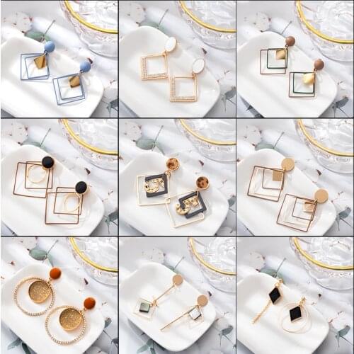 New Fashion Korean Statement Earrings For Women Vintage Acrylic Gold Round Square Female Hanging Drop Earring 2021 Trend Jewelry