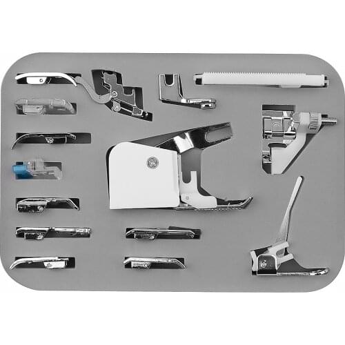 15 Pcs/set Sewing Machine Replaceable Presser Snap-on Sewing Machine Walking Feet Kit with Plastic Storage Box