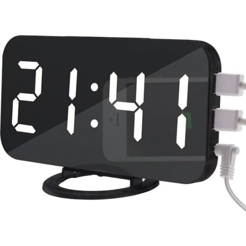 LED Alarm Clock Dual USB Output Snooze Mirror Clock Digital Creative Clock Induction Dimming Electronic Clock