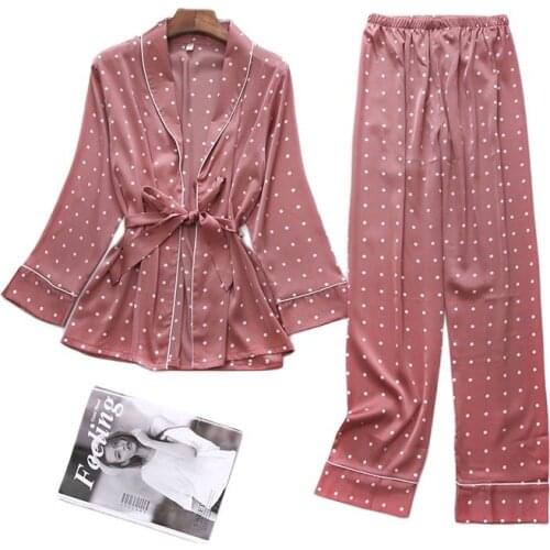 Lady Sleepwear Print Polka Dot Pajamas Suit Pink 2021 New Nightwear Casual Lapel 2PCS Sleep Set Casual Loose Pyjamas Home Wear