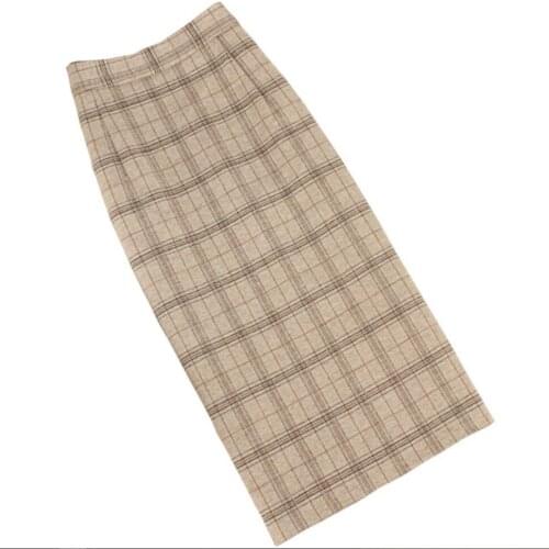 Plus Size Woolen Plaid Skirt Women Winter 2020 New vintage office lady warm High Waist Midi pencil Skirt