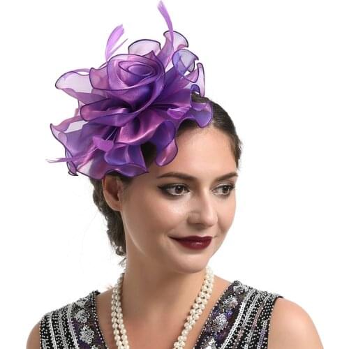 Women Wedding Fascinator Hat Hair Clip Mesh Veil Dot Feather Hair Bands Hoop Accessories Retro Elegant Alligator Headwear