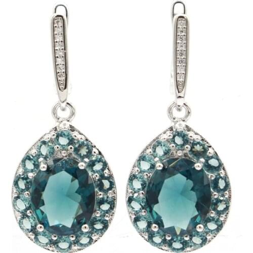 67x37mm Deluxe Long Big Heavy 27.7g Created Violet Tanzanite White Sapphire CZ Gift For Womans Dating Silver Earrings