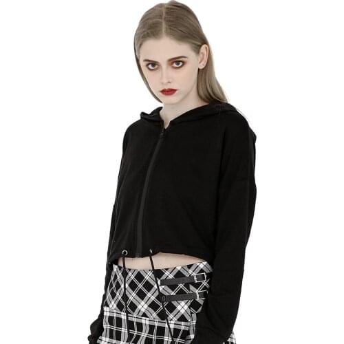 Streetwear Womens Coat Dark Loose Short Hoodie Coats with Adjustable Drawstring Batwing Sleeve Casual Coats With Hat New Wear