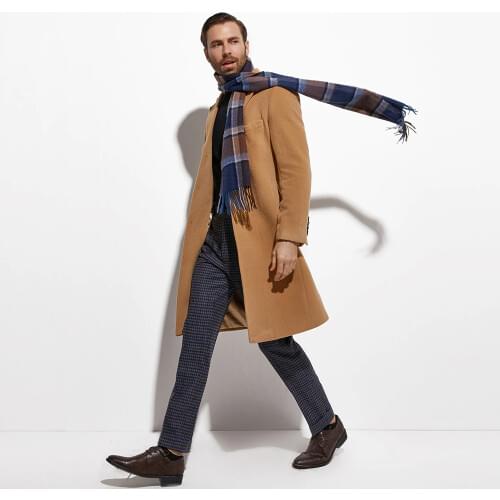 2020 Winter Fashion Camel Color Topcoat Custom Made Heavy Warm Wool Blend Tailored Slim Fashion Golden Trench Coat