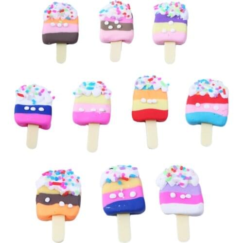 10pcs 3D Resin Cake Ice cream Flatback Cabochon Decoration DIY Hair Bow Holiday Craft Making,10Yc19312