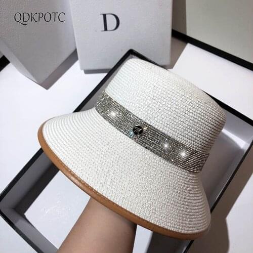 2021 Summer Straw Hat New Women Fashion Rhinestone Adornment Sun Hats Casual Travel Sun Protection Shading Basin Cap QDKPOTC