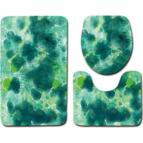 3pcs Bath Mat Set Decoration Green painted pattern Bathroom Rug Anti Slip Toilet Mat Set Bathroom Products