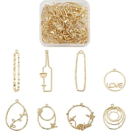 32Pcs Alloy Open Back Bezel Pendants Wreath Ring Drop Rectangle Frame Charms For DIY Earrings UV Resin Pressed Jewelry Making