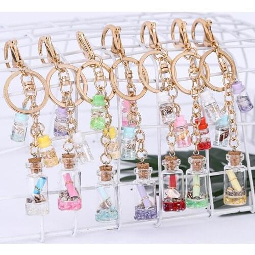 Acrylic Eternal Flower Pendant Keyring Drift Bottle Keychain Women Backpack Pendant Key Ring Sister Girlfriend Key Holders